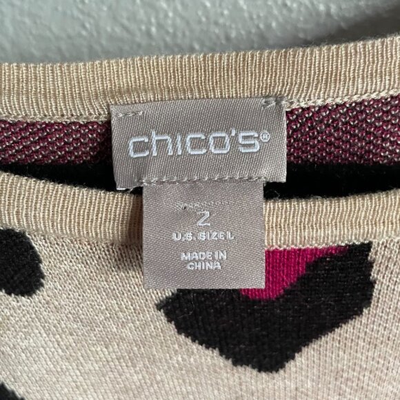 Chico's Textured Tan Pink Leopard Print Bateau-Neck Sweater Large - Picture 3 of 9